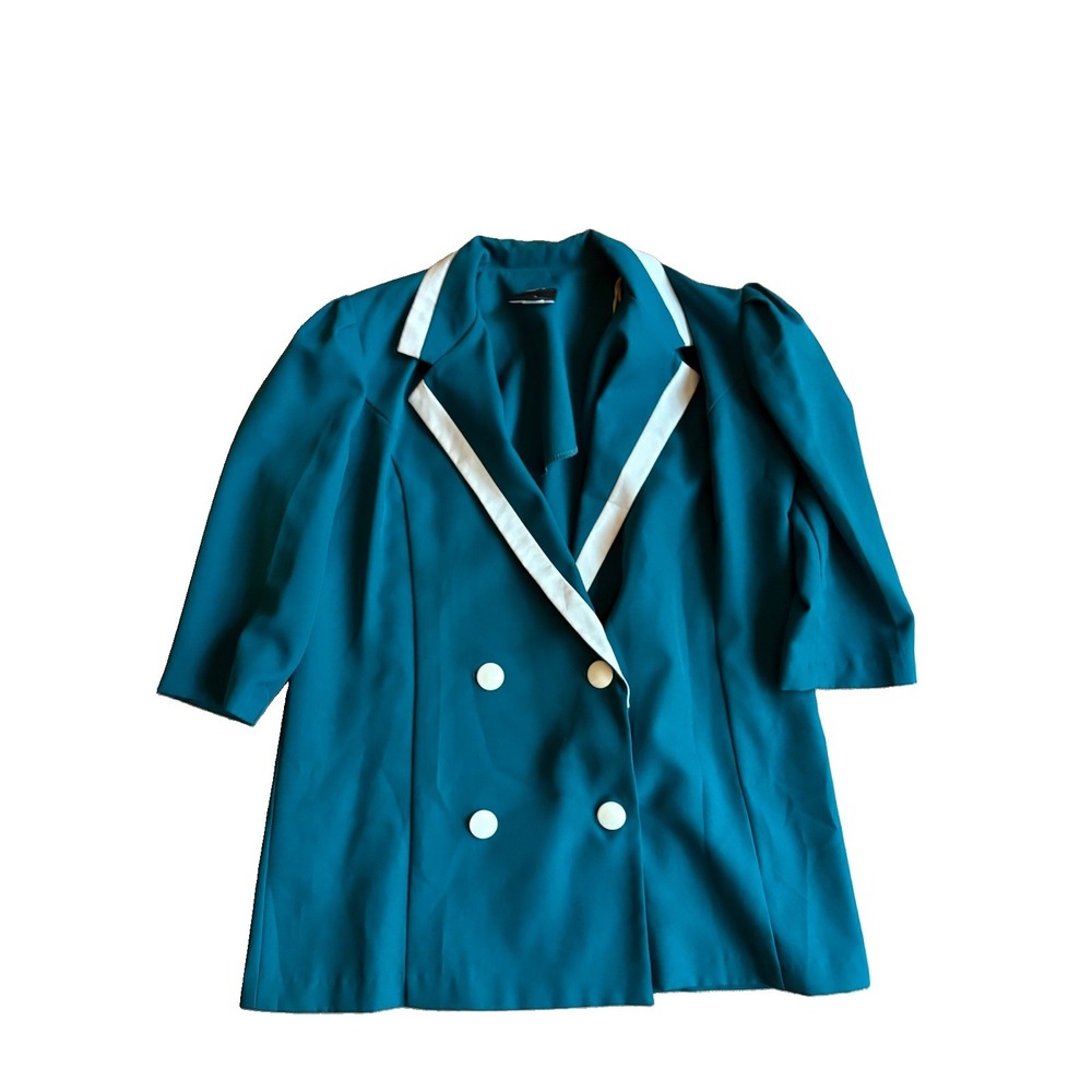 Whirlaway Frocks Vintage Teal Blazer Shirt Size 12 Short Sleeve Made in USA 80s